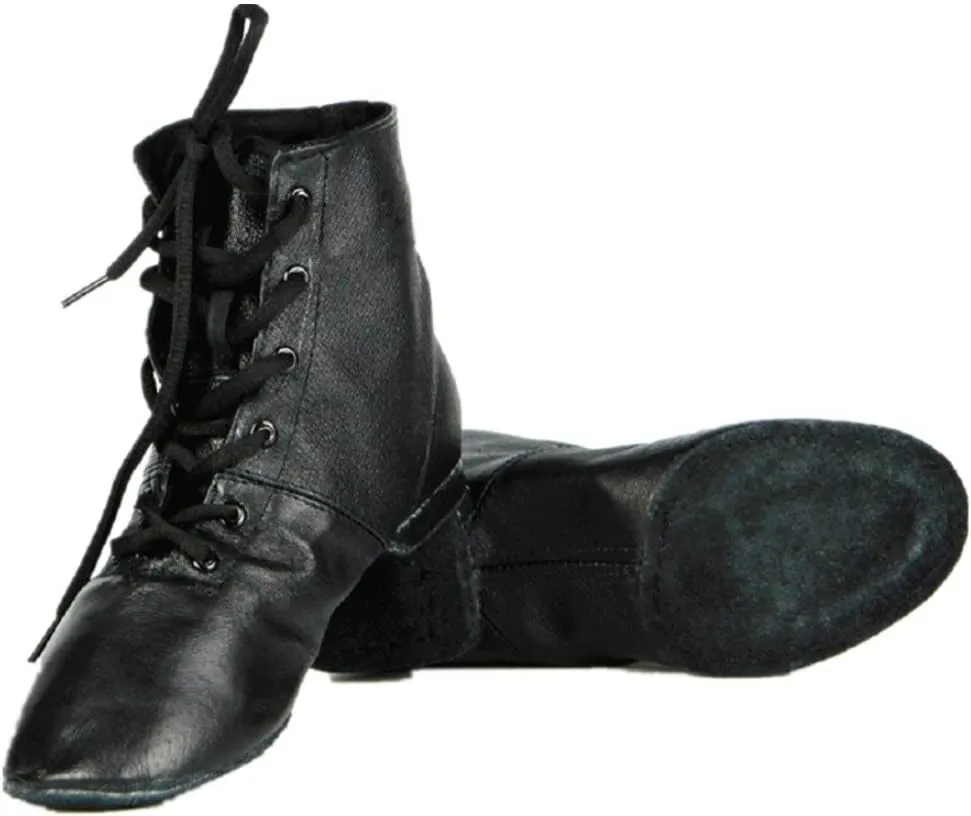 Cheapdancing Womens Leather Practice Dancing Shoes Jazz Boots Soft-Soled High Boots, Black