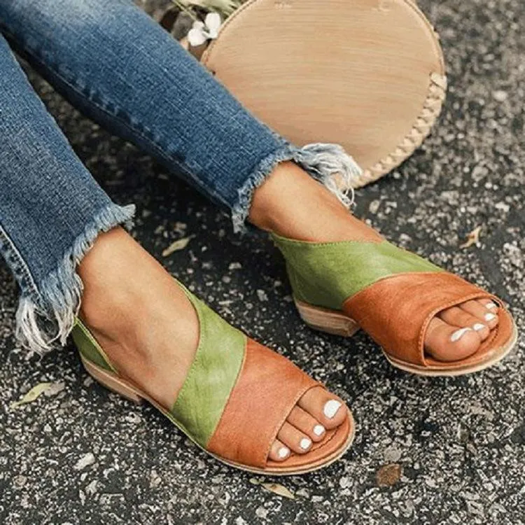 Chicvane Color Block Open Toe Flat Sandals