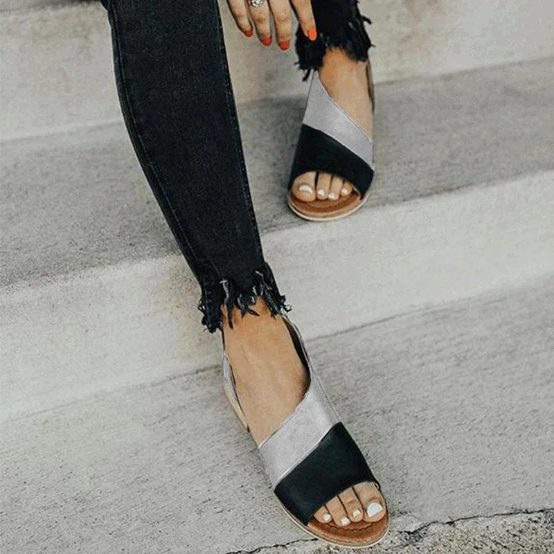 Chicvane Color Block Open Toe Flat Sandals