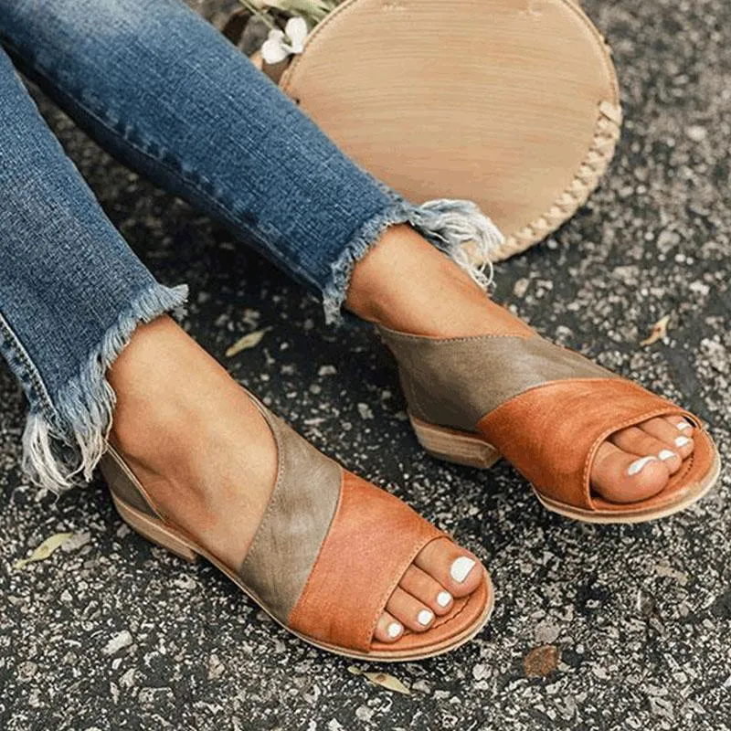 Chicvane Color Block Open Toe Flat Sandals