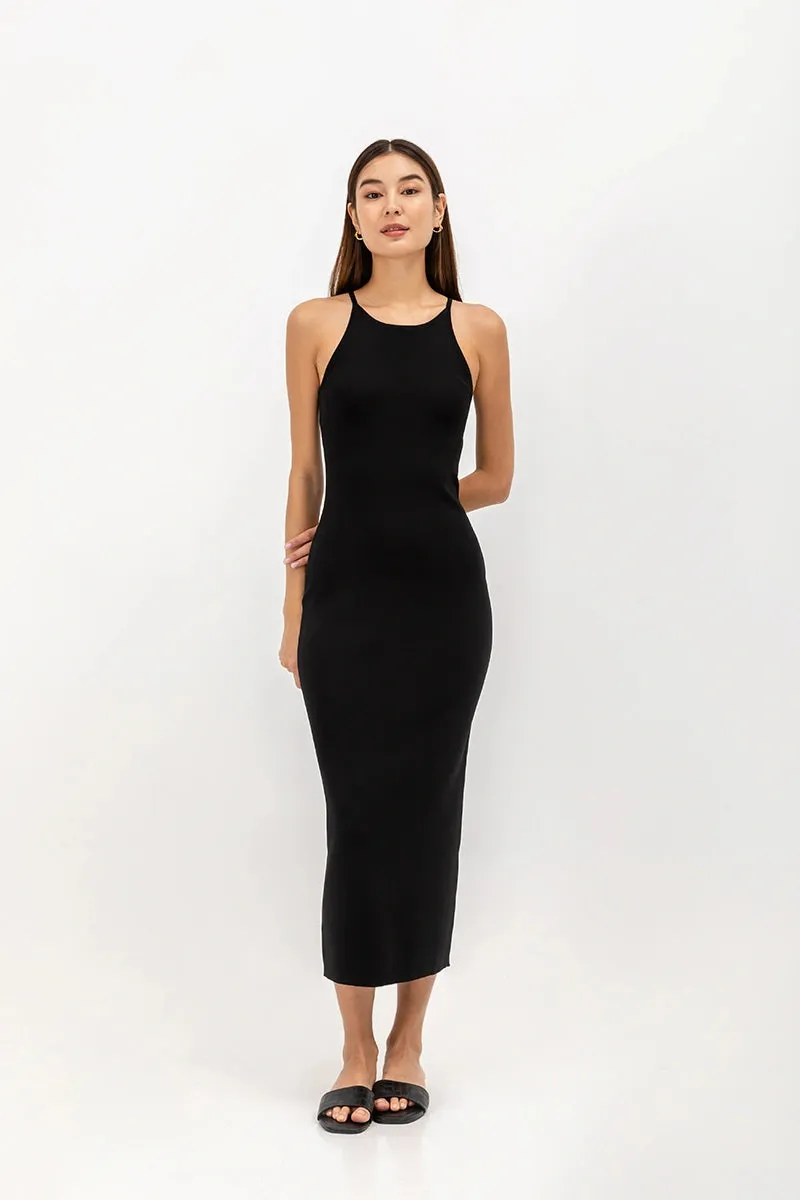 Chocolate Brown Sleeveless Racer Neck Dress