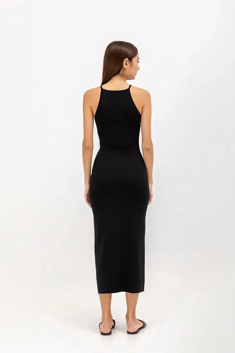 Chocolate Brown Sleeveless Racer Neck Dress