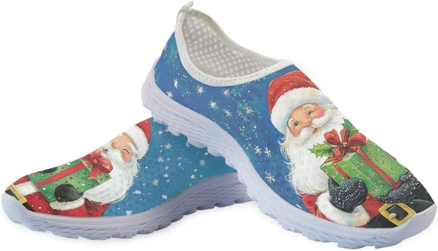 Christmas Slip On Loafer Shoes for Woman Size 5.5-11.5 Mesh Outdoor Walking Shoes Comfortable Road Running Shoes