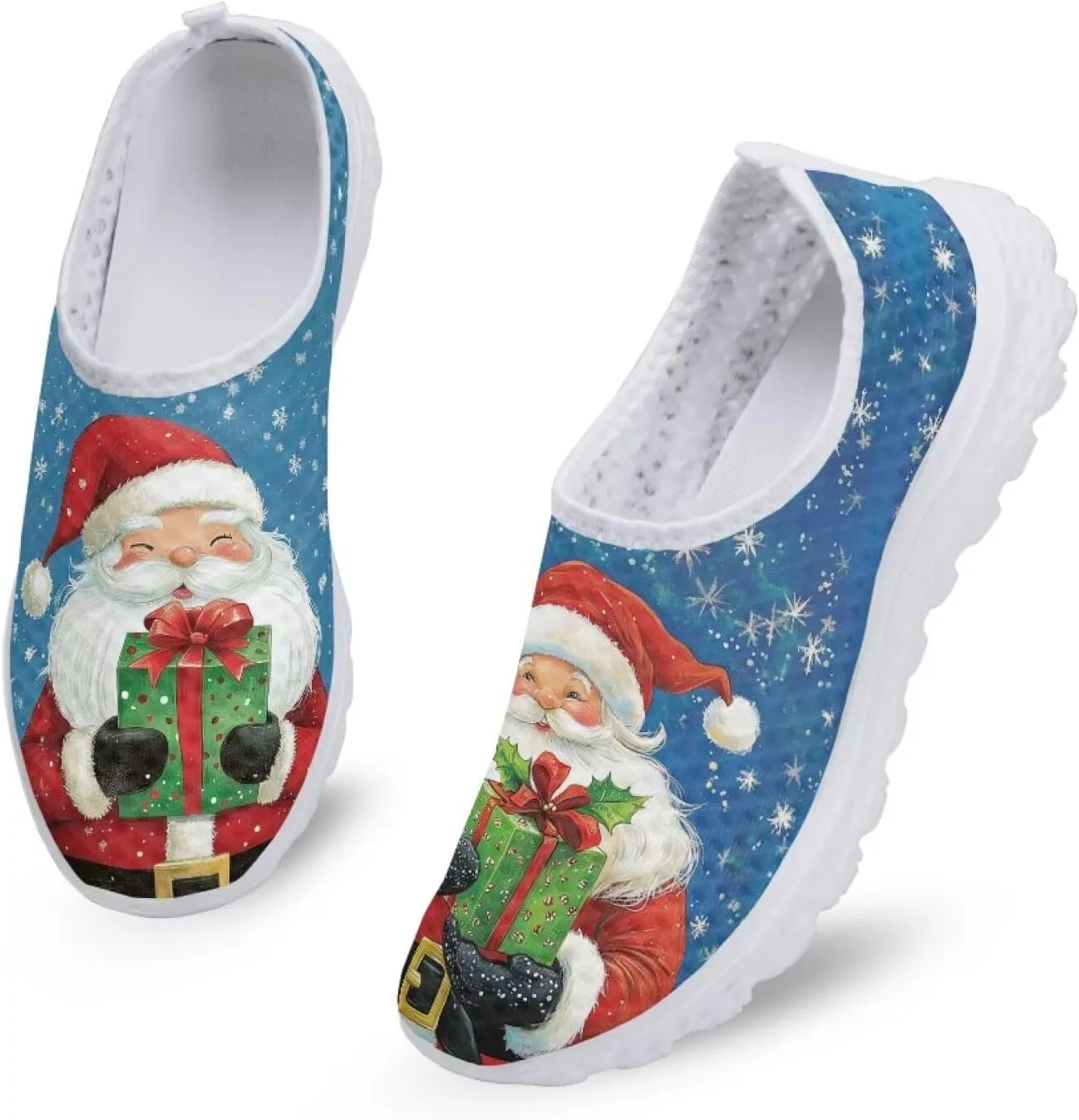 Christmas Slip On Loafer Shoes for Woman Size 5.5-11.5 Mesh Outdoor Walking Shoes Comfortable Road Running Shoes