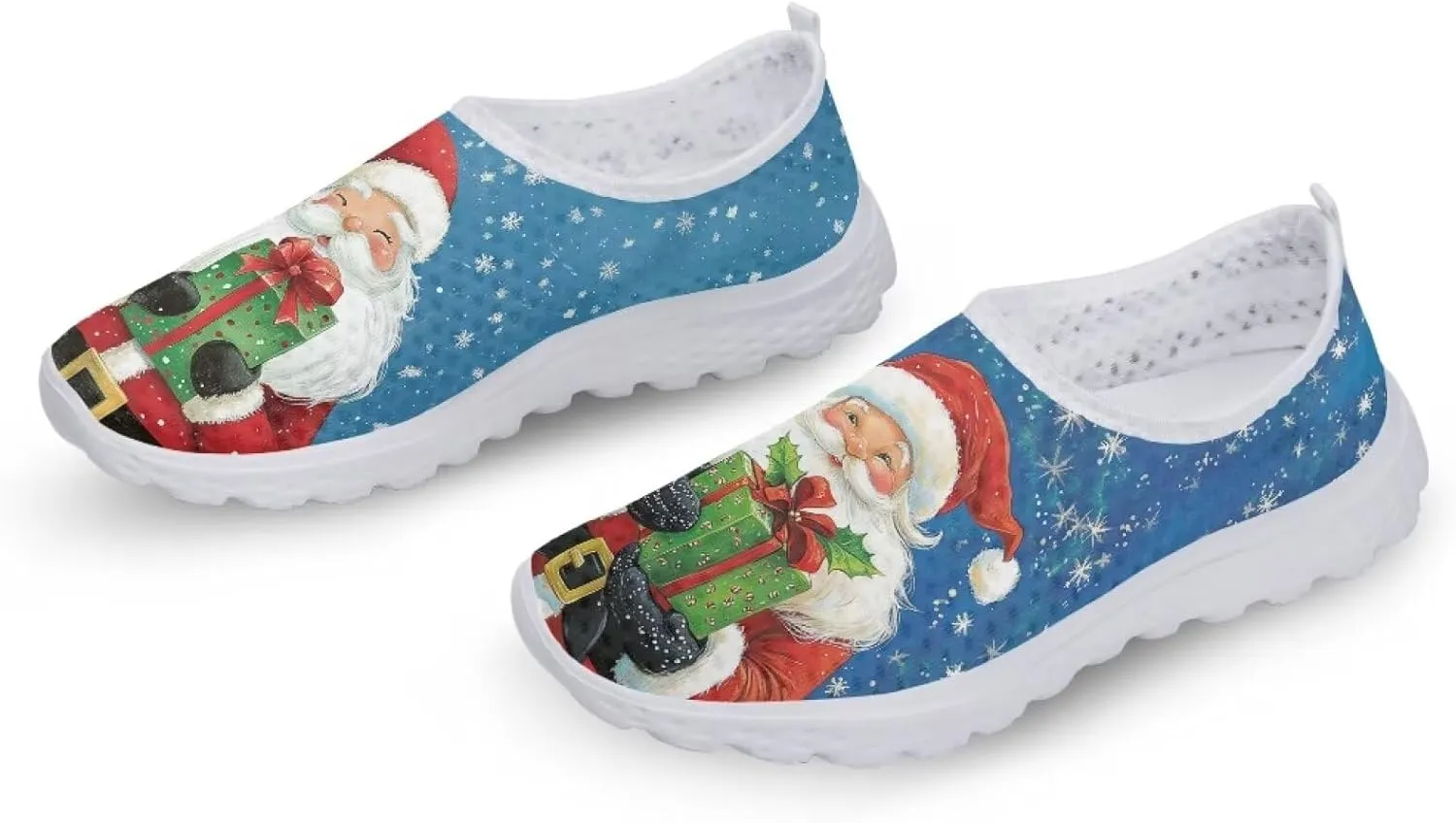Christmas Slip On Loafer Shoes for Woman Size 5.5-11.5 Mesh Outdoor Walking Shoes Comfortable Road Running Shoes