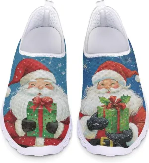 Christmas Slip On Loafer Shoes for Woman Size 5.5-11.5 Mesh Outdoor Walking Shoes Comfortable Road Running Shoes