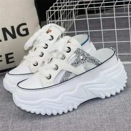 Chunky Sandals Women's - 8cm Glitter Shoes