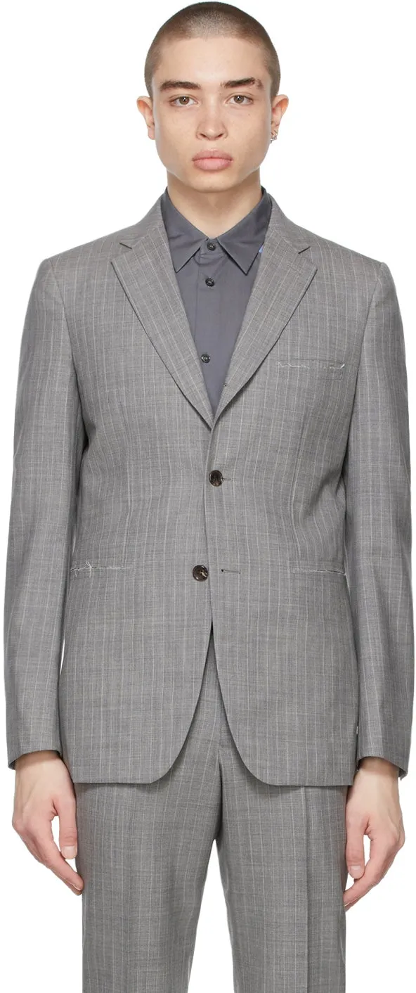 Comme des GarÃ§ons Homme Deux Grey Wool Stripe Blazer