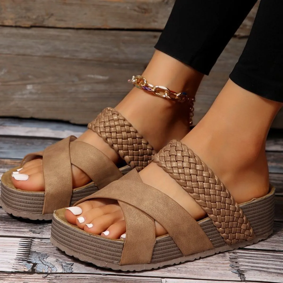 Crisscross Open Toe Platform Sandals (multiple color options)