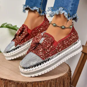 Dames slip-on loafers-glinsterende platformschoenen met lus