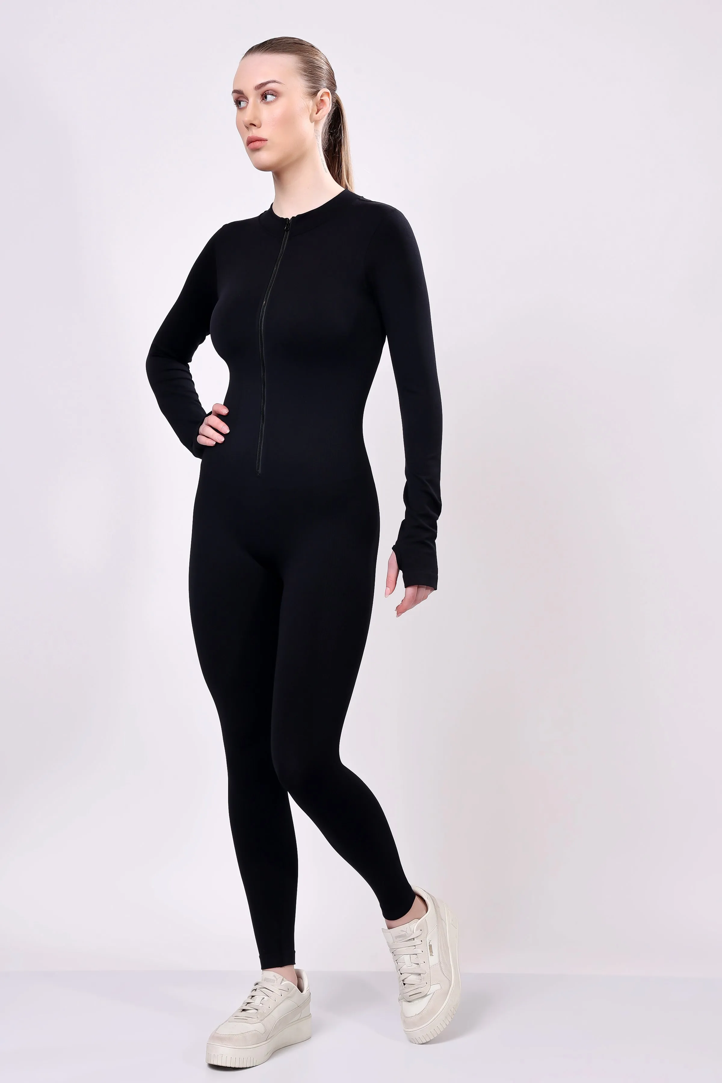 Elevate Zip-Front Active Jumpsuit - Black