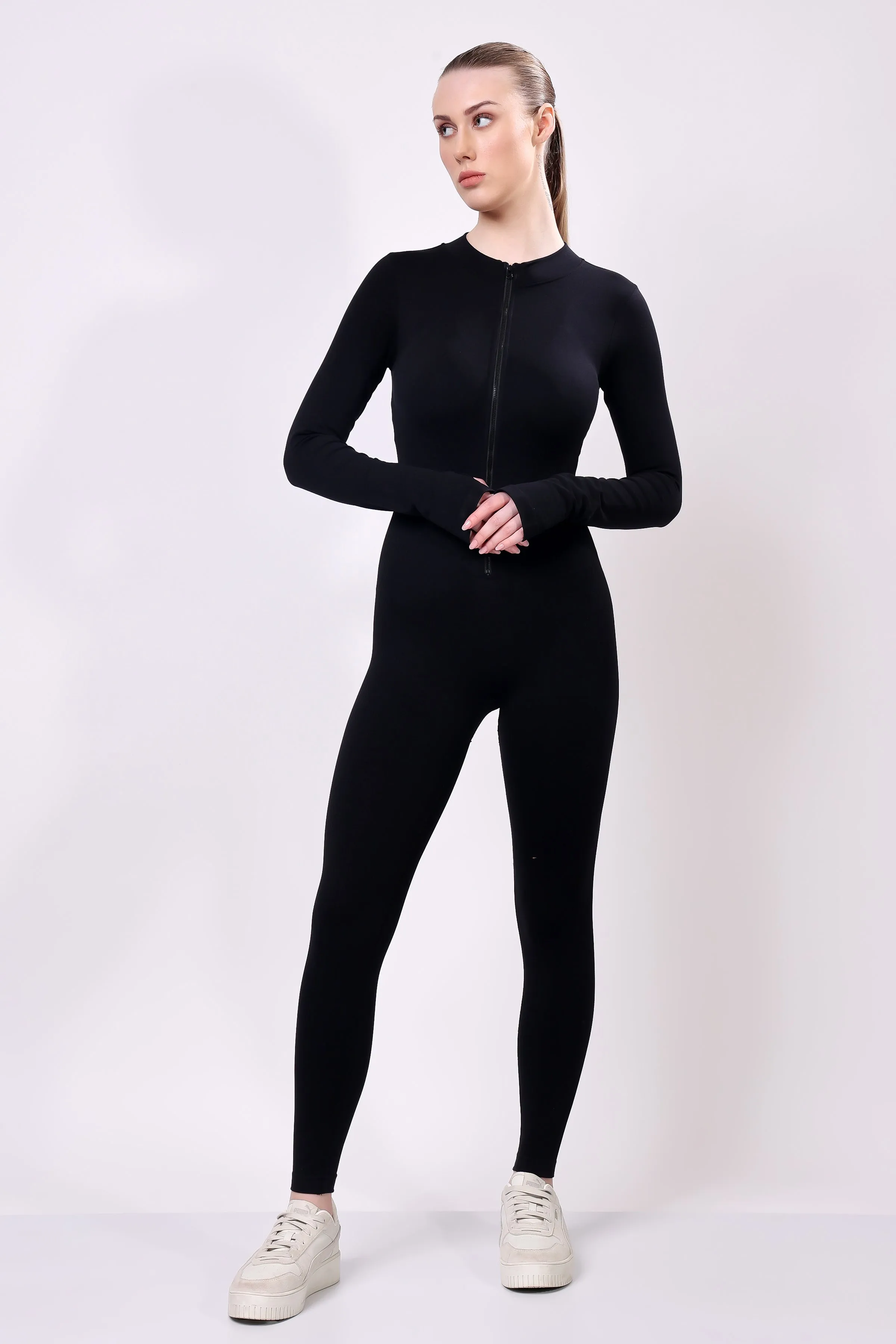 Elevate Zip-Front Active Jumpsuit - Black