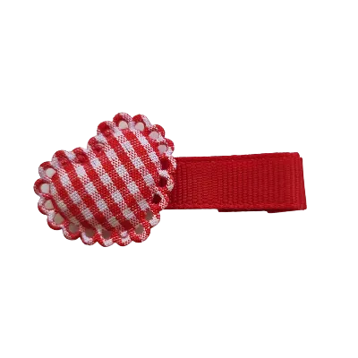 Embellished Non Hair Clip - Red Checked Love Heart