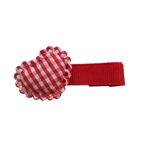 Embellished Non Hair Clip - Red Checked Love Heart