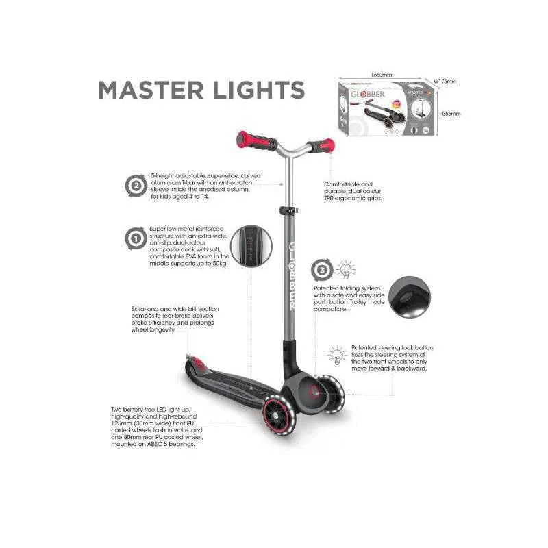 Globber Master Light Scooter Red (4-14yrs)