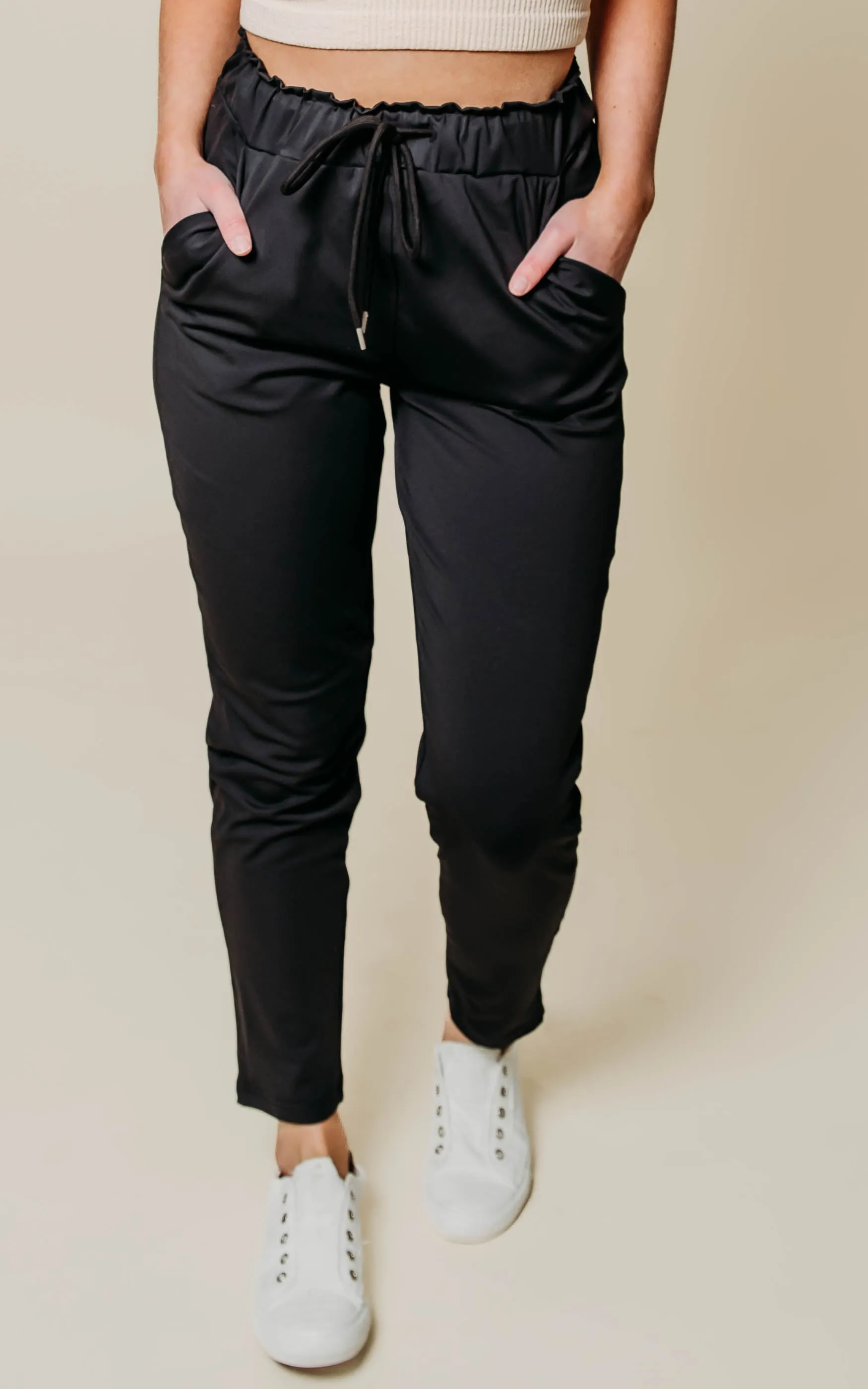 High Waist Black Knit Jogger - White Birch | FINAL SALE