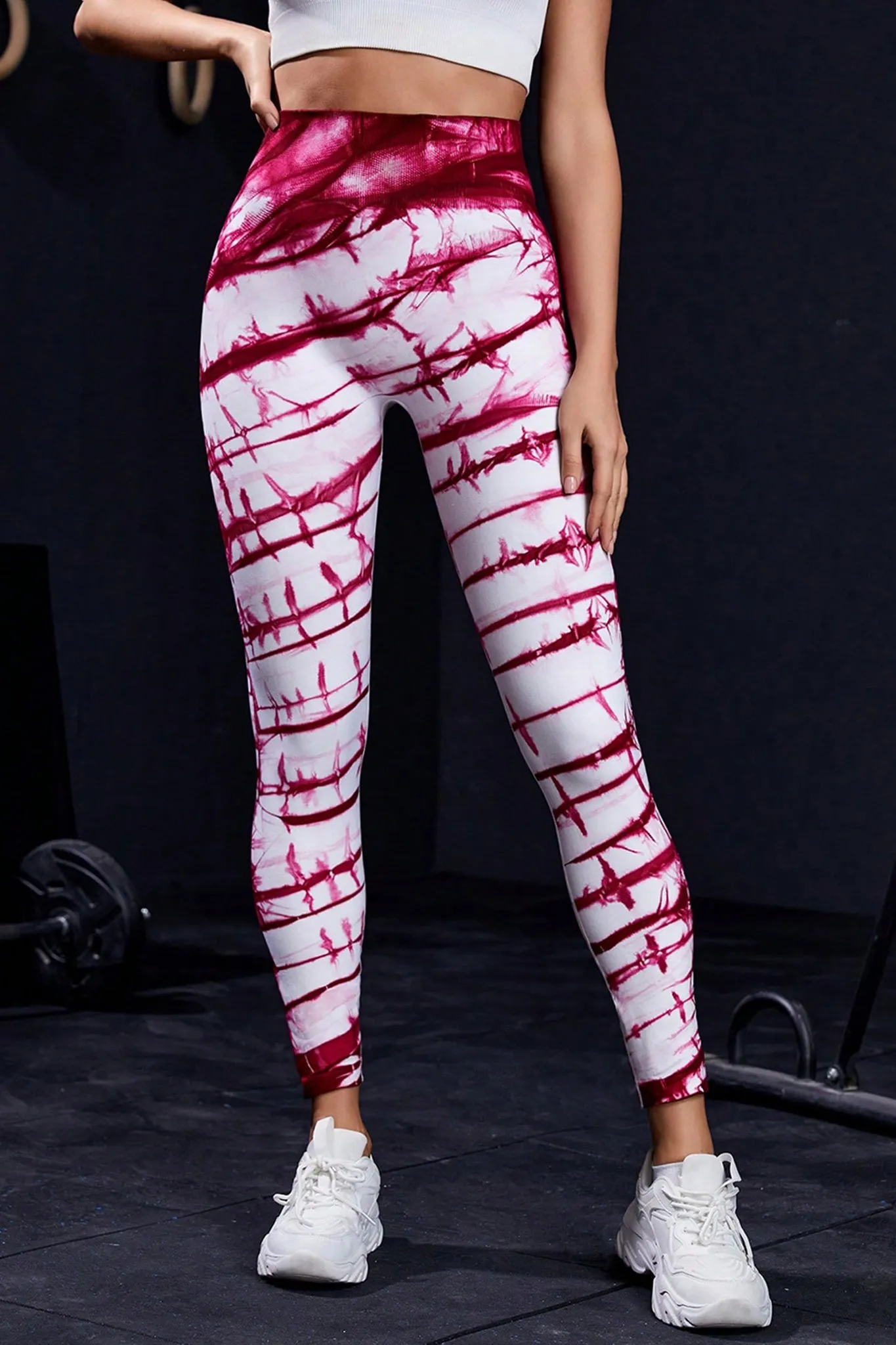 High-Waist Tie-Dye Active Leggings -  Red