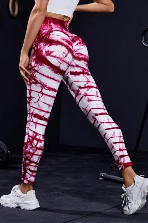 High-Waist Tie-Dye Active Leggings -  Red