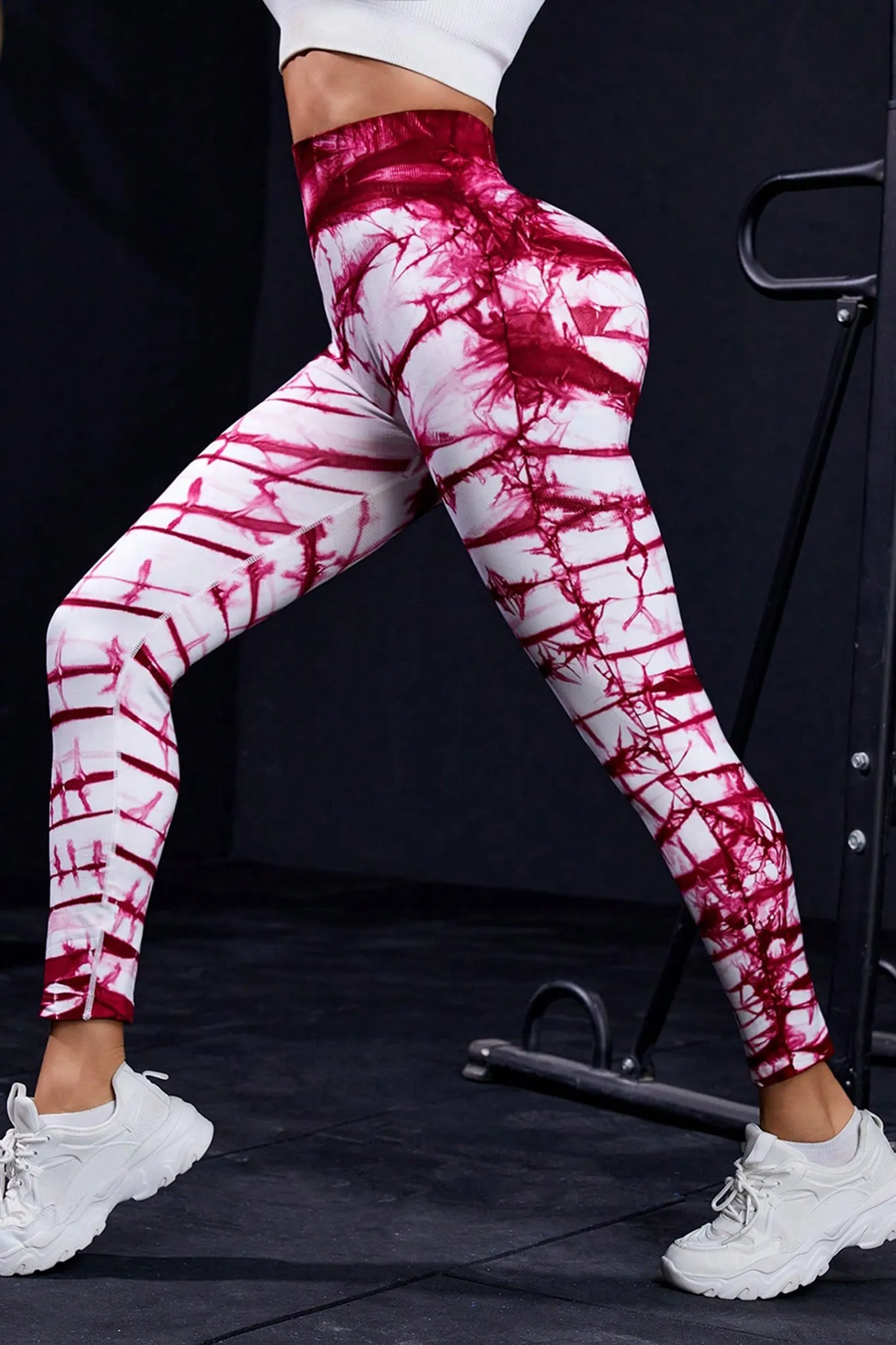 High-Waist Tie-Dye Active Leggings -  Red