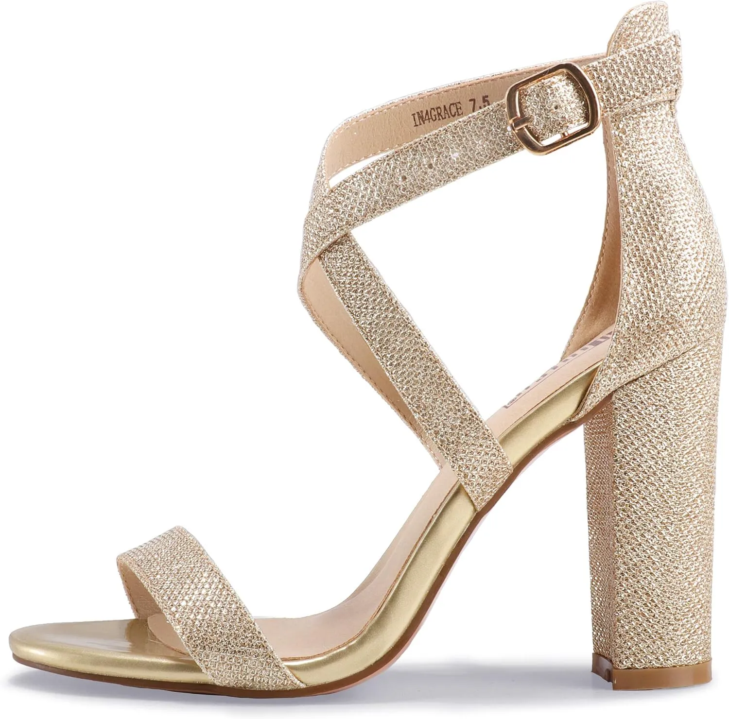 IDIFU Women's Chunky High Heel Sandal Strappy Open Toe Ankle Strap Dress Shoes for Women Bridesmaid Ladies in Wedding Bridal Evening Homecoming Prom
