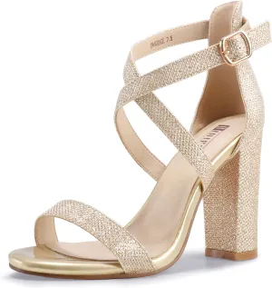 IDIFU Women's Chunky High Heel Sandal Strappy Open Toe Ankle Strap Dress Shoes for Women Bridesmaid Ladies in Wedding Bridal Evening Homecoming Prom