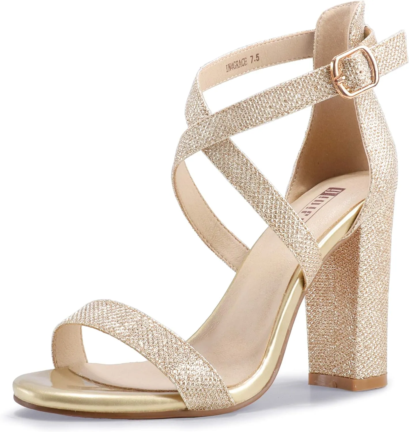 IDIFU Women's Chunky High Heel Sandal Strappy Open Toe Ankle Strap Dress Shoes for Women Bridesmaid Ladies in Wedding Bridal Evening Homecoming Prom