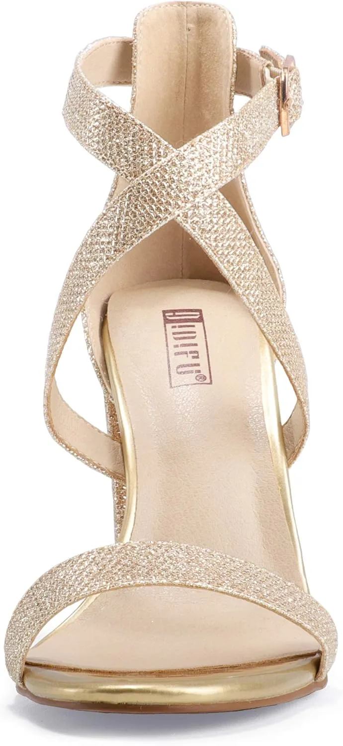 IDIFU Women's Chunky High Heel Sandal Strappy Open Toe Ankle Strap Dress Shoes for Women Bridesmaid Ladies in Wedding Bridal Evening Homecoming Prom