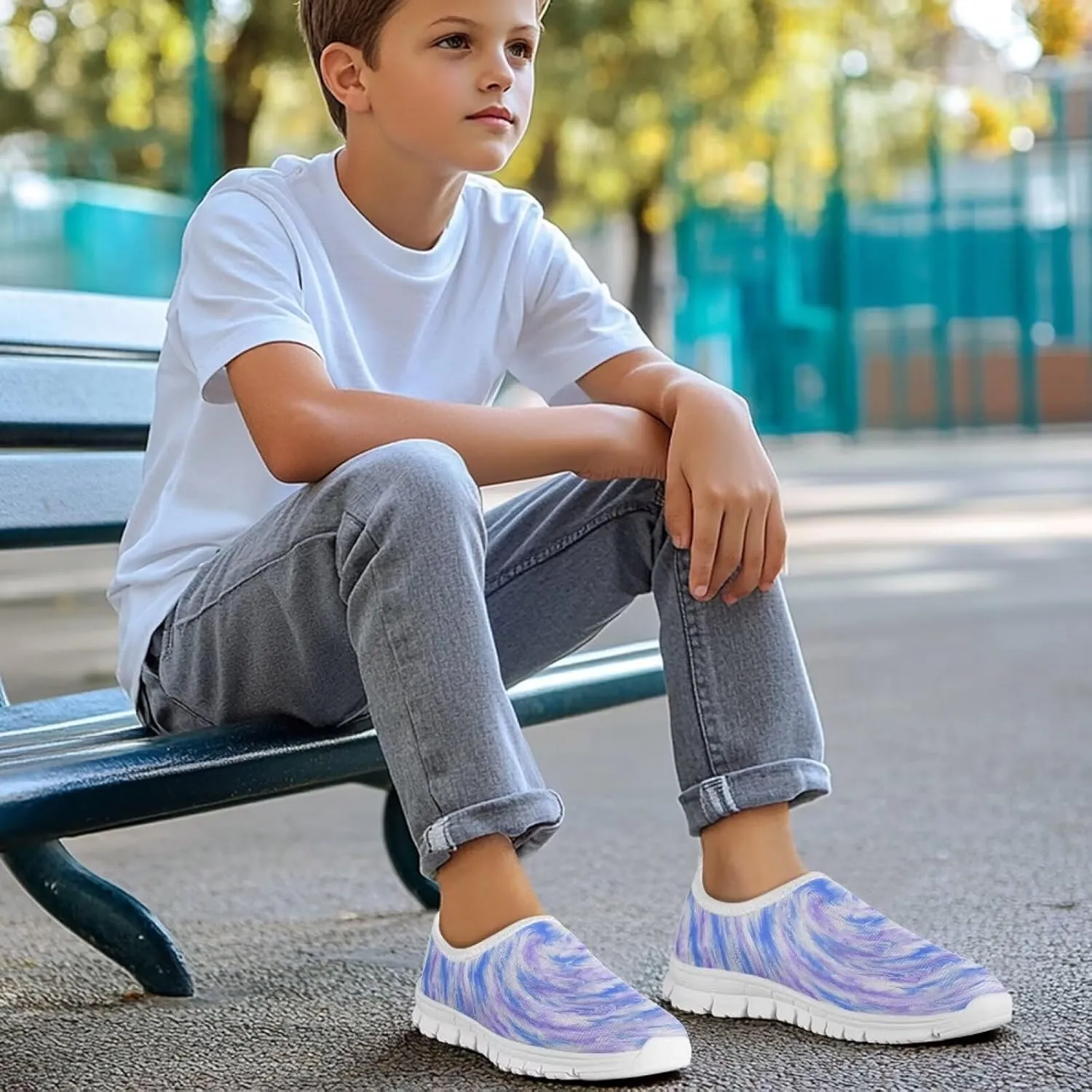 Kids Slip-On Athletic Shoes Breathable Mesh Running Sneakers for Boy Girl Comfort Anti-Skid Shoe for School & Outdoor Activities Size 11-15 White Sole