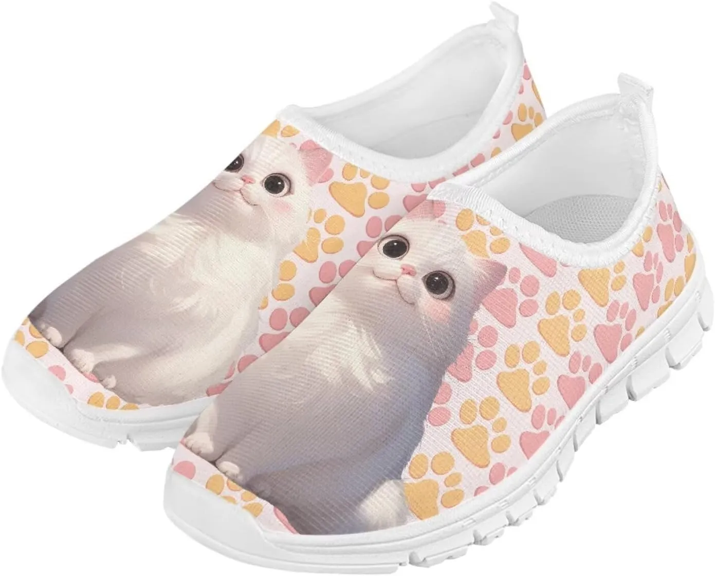 Kids Slip-On Athletic Shoes Breathable Mesh Running Sneakers for Boy Girl Comfort Anti-Skid Shoe for School & Outdoor Activities Size 11-15 White Sole