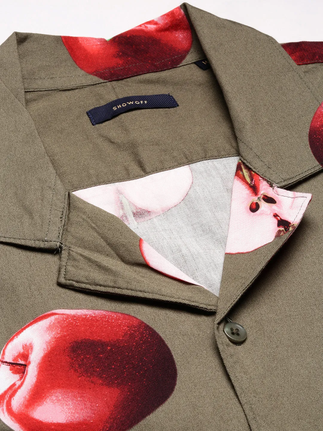 Men Graphic Cuban Collar Olive Co-Ords Set