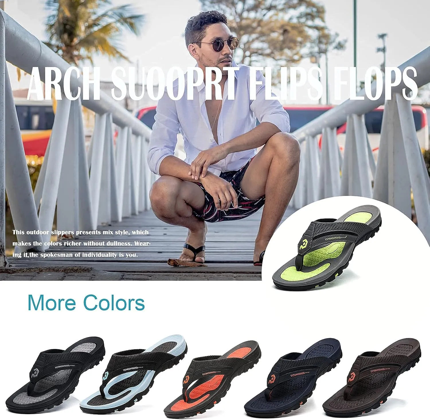Men's Flip-Flops, Thongs Sandals Durable Comfort Slippers for Beach