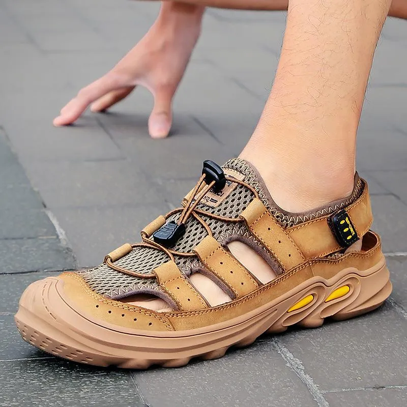 Men's Outdoor Leather Mesh Beach Sandals