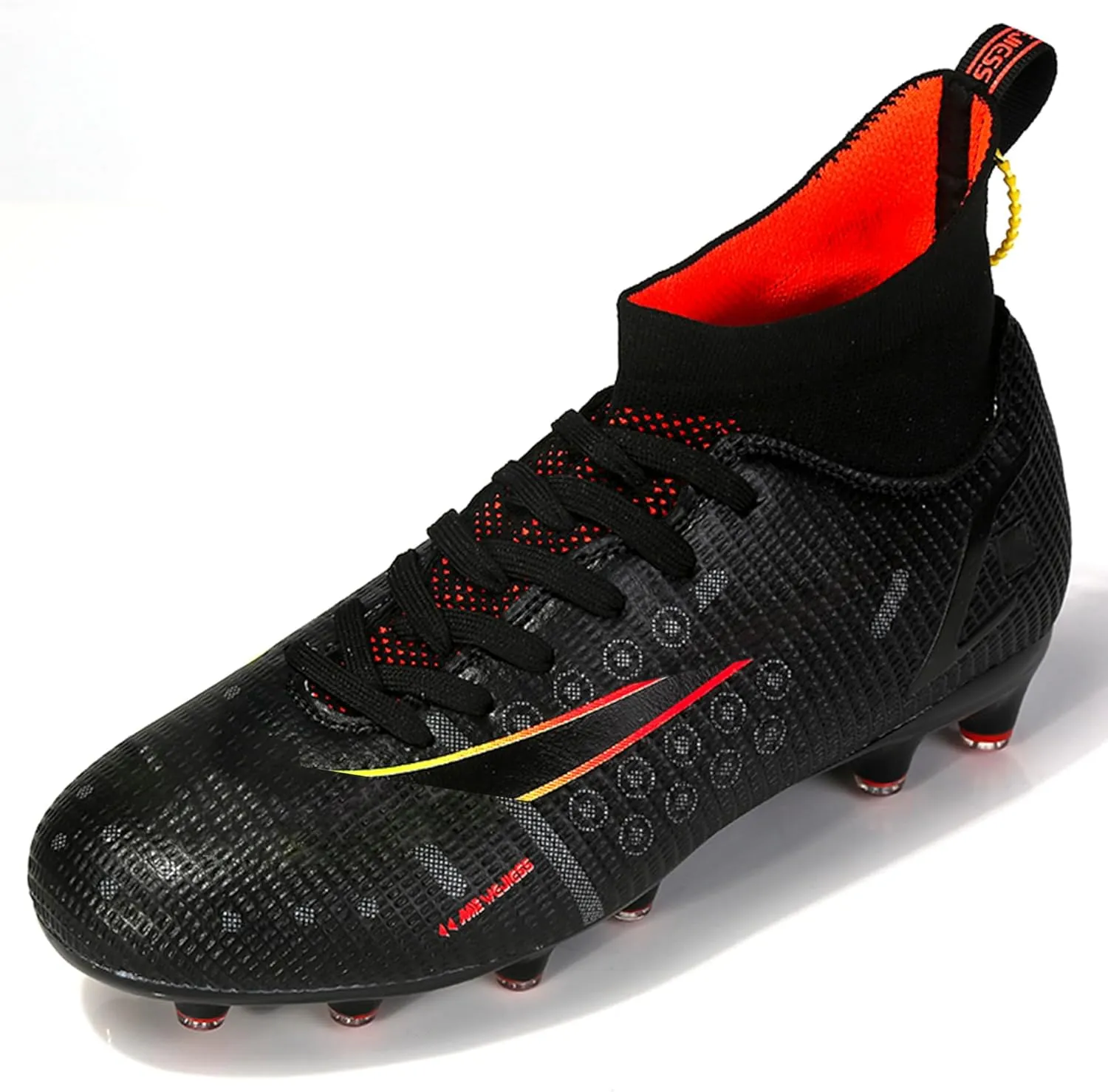 Men's Soccer Cleats Football Shoes with Non-Slip Spikes High-Tops Lace-Up Ankle Support Outdoor Firm Ground Turf Baseball Lacrosse Combat Boots