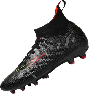 Men's Soccer Cleats Football Shoes with Non-Slip Spikes High-Tops Lace-Up Ankle Support Outdoor Firm Ground Turf Baseball Lacrosse Combat Boots
