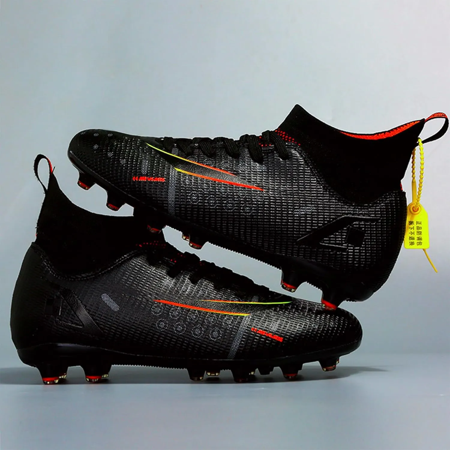 Men's Soccer Cleats Football Shoes with Non-Slip Spikes High-Tops Lace-Up Ankle Support Outdoor Firm Ground Turf Baseball Lacrosse Combat Boots