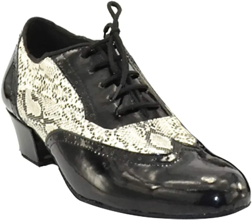 Mens Soft Leather Jazz Shoes Modern Latin Lace-up Closed Toe 4CM Standard Dance Shoes