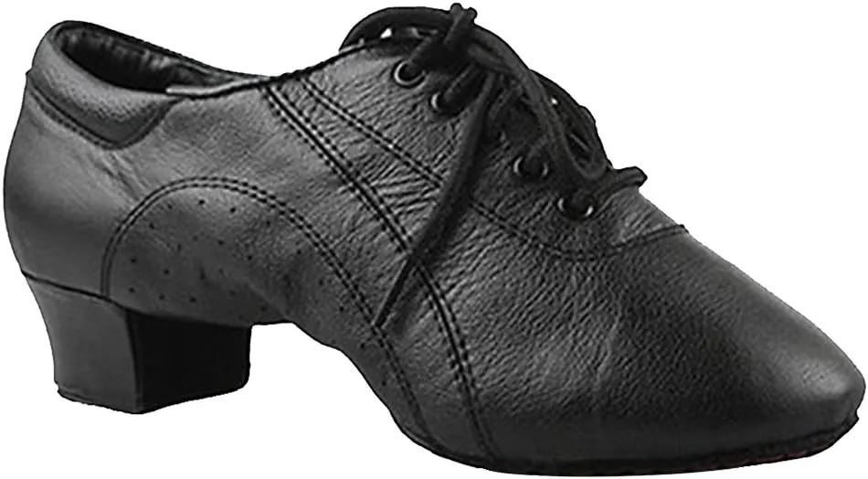 Mens Soft Leather Jazz Shoes Modern Latin Lace-up Closed Toe 4CM Standard Dance Shoes