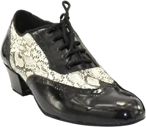 Mens Soft Leather Jazz Shoes Modern Latin Lace-up Closed Toe 4CM Standard Dance Shoes
