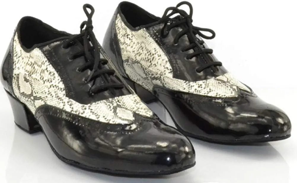Mens Soft Leather Jazz Shoes Modern Latin Lace-up Closed Toe 4CM Standard Dance Shoes