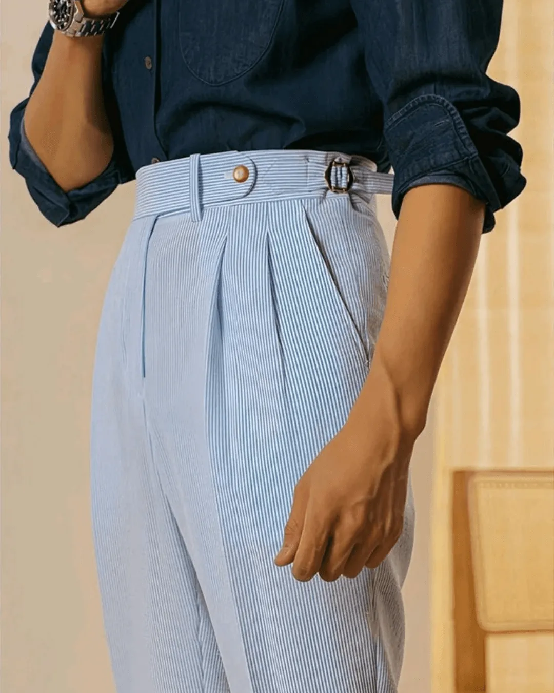 Men's Textured Relaxed Fit Smart Casual Trousers