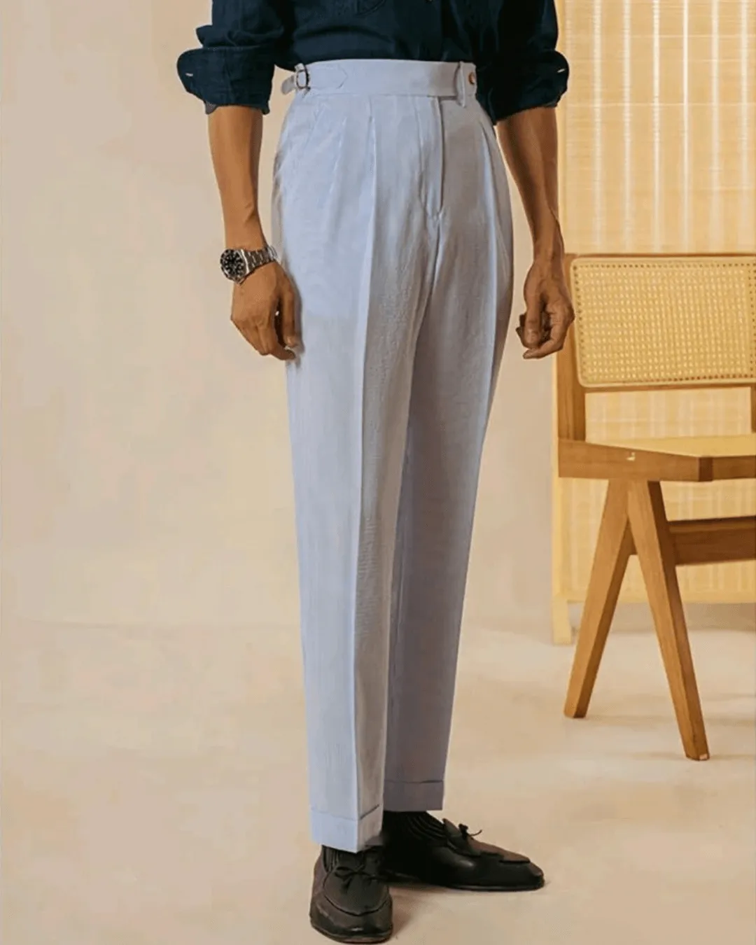 Men's Textured Relaxed Fit Smart Casual Trousers