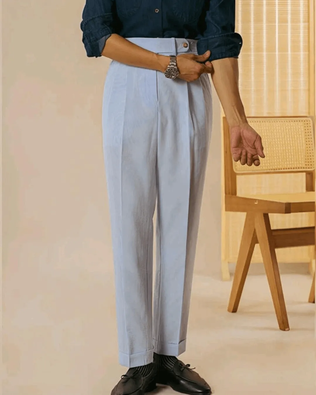Men's Textured Relaxed Fit Smart Casual Trousers