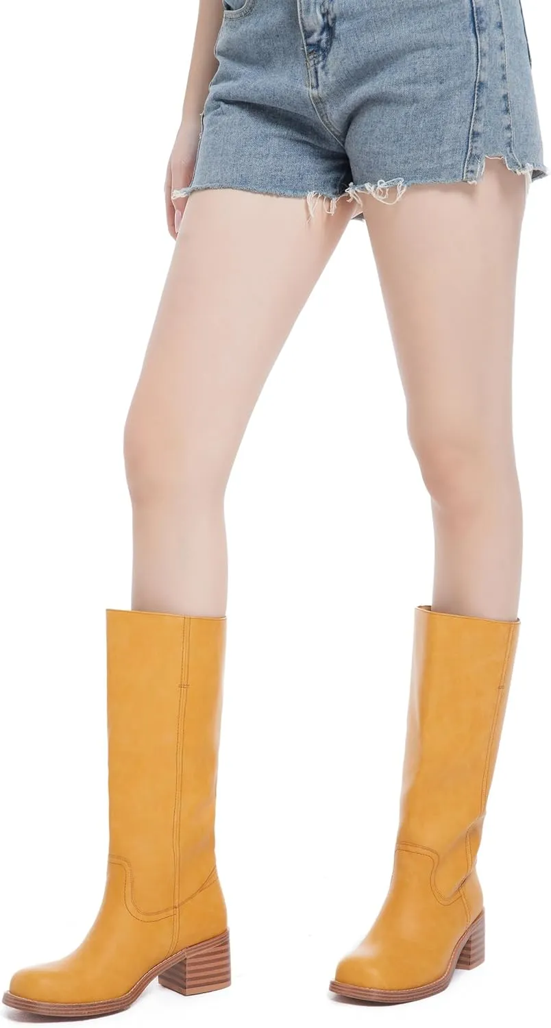 Mid Calf Boots for Women Chunky Block Heel Womens Tall Boots Square Toe Comfortable Casual Boots Low Heel Trendy Stylish Boots