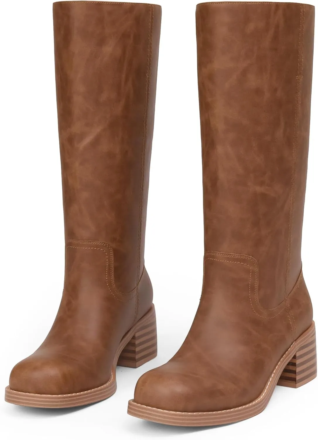 Mid Calf Boots for Women Chunky Block Heel Womens Tall Boots Square Toe Comfortable Casual Boots Low Heel Trendy Stylish Boots