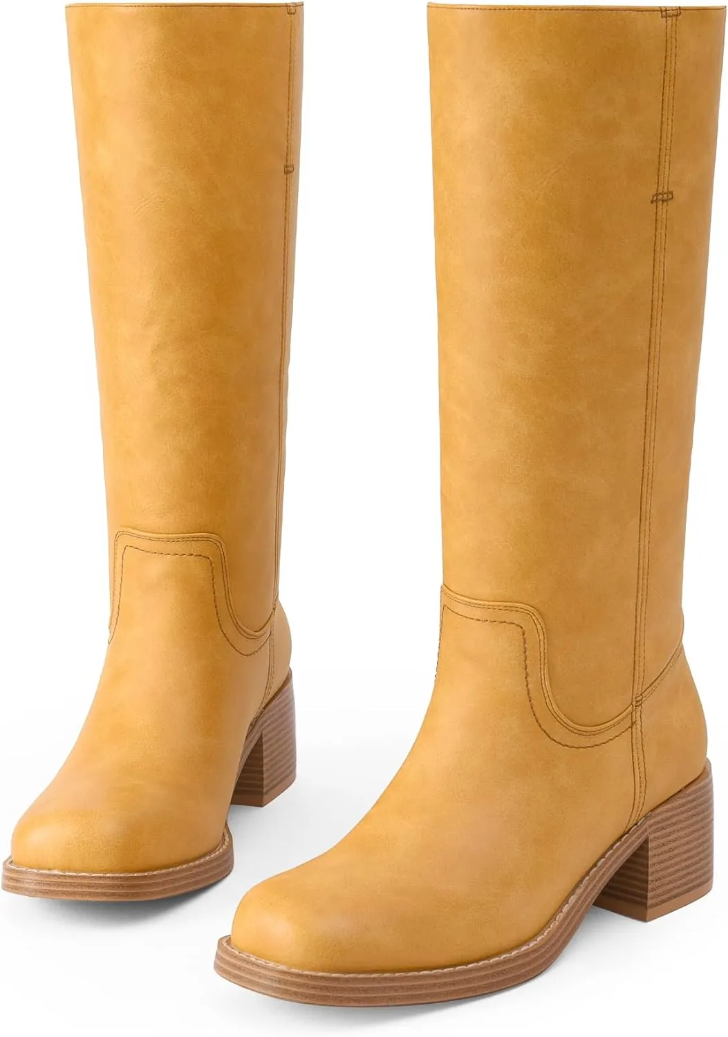 Mid Calf Boots for Women Chunky Block Heel Womens Tall Boots Square Toe Comfortable Casual Boots Low Heel Trendy Stylish Boots