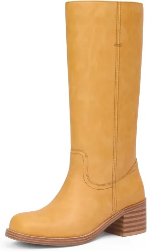 Mid Calf Boots for Women Chunky Block Heel Womens Tall Boots Square Toe Comfortable Casual Boots Low Heel Trendy Stylish Boots