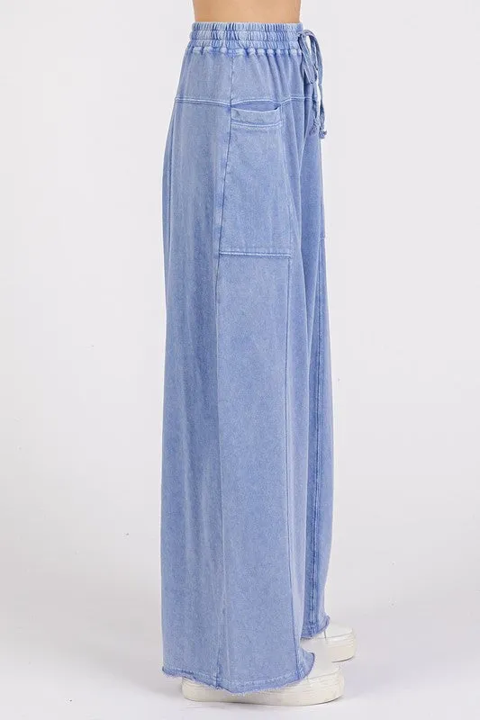Mineral Wash Elastic Waist Barrel Leg Baggy Pants