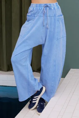 Mineral Wash Elastic Waist Barrel Leg Baggy Pants