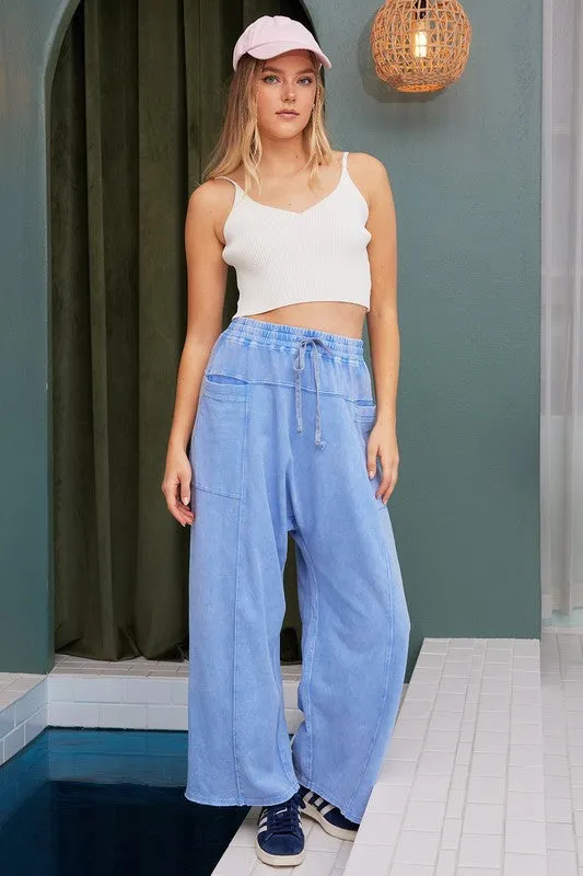 Mineral Wash Elastic Waist Barrel Leg Baggy Pants