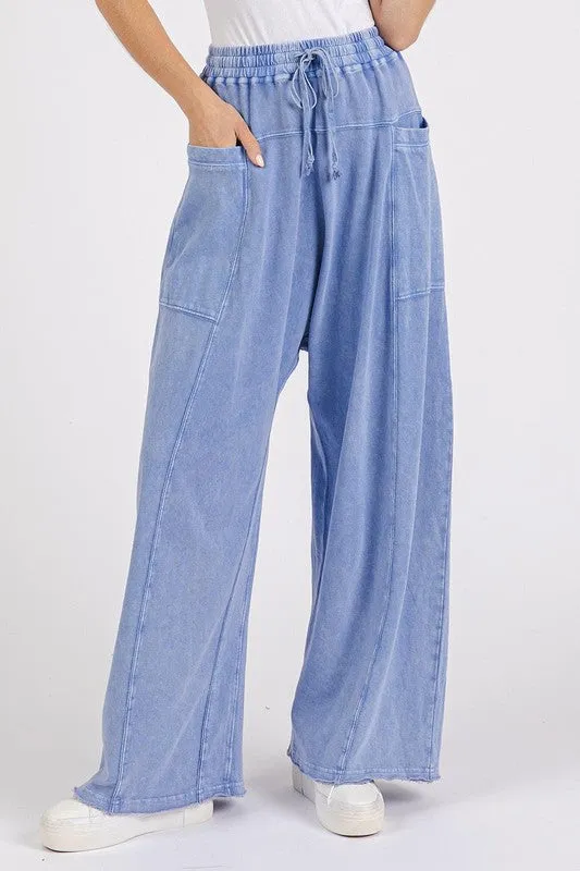 Mineral Wash Elastic Waist Barrel Leg Baggy Pants